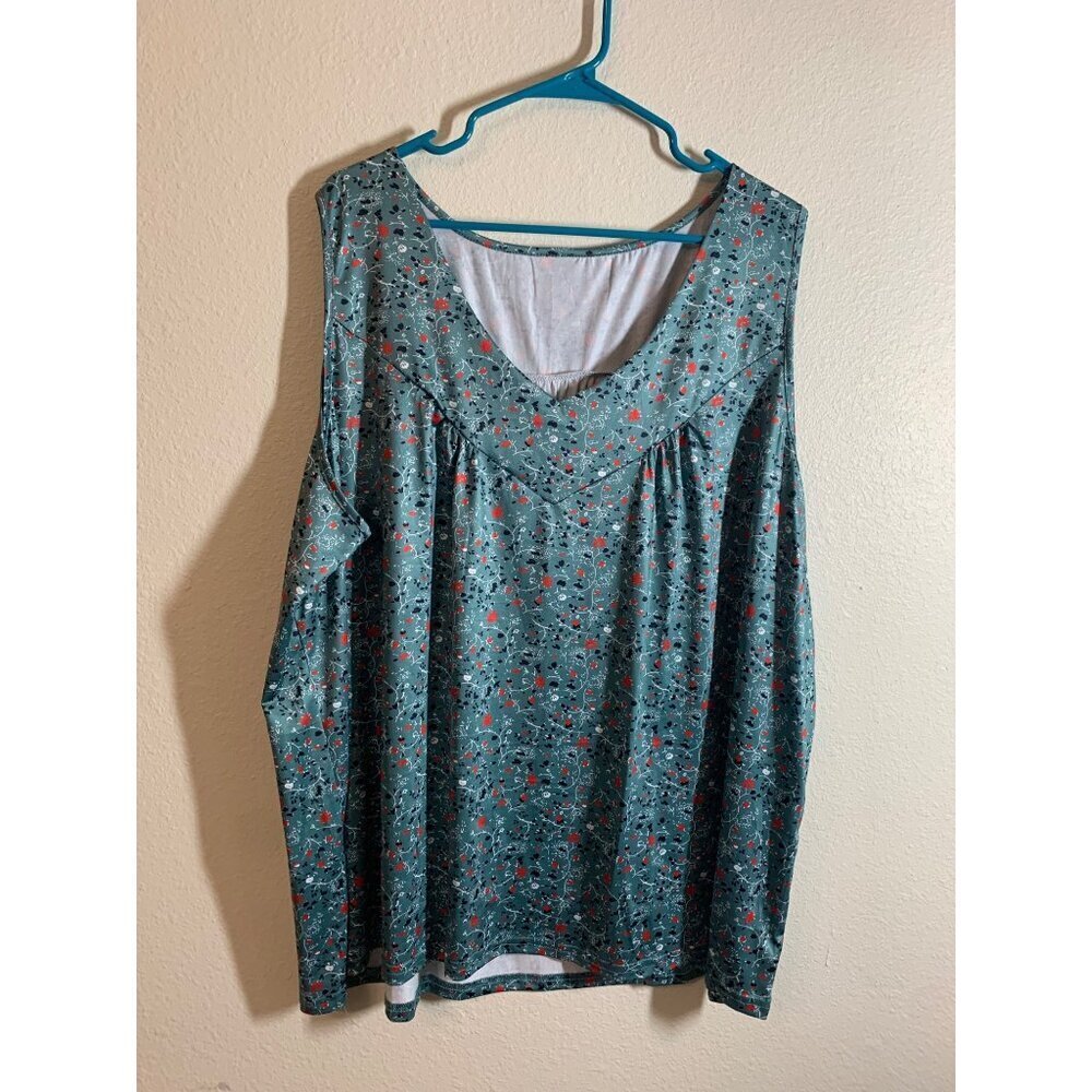 NWOT Business Casual Floral Print Silky Tank Top Womens Size 5XL Blue AC5